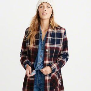 Abercrombie & Fitch Womens Plaid Wool-Blend Coat